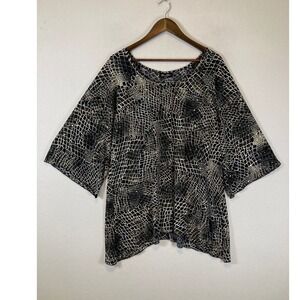 Glam Brittany Black Women XL Black White Snakeskin Rhinestone Kimono Tunic Top